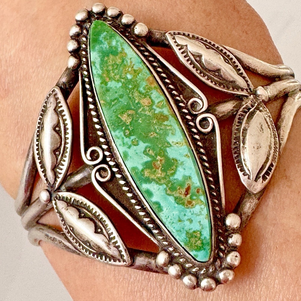 VTG Navajo Cuff Bracelet Turquoise Harvey Era 1960s Marquis Sterling Native Amer